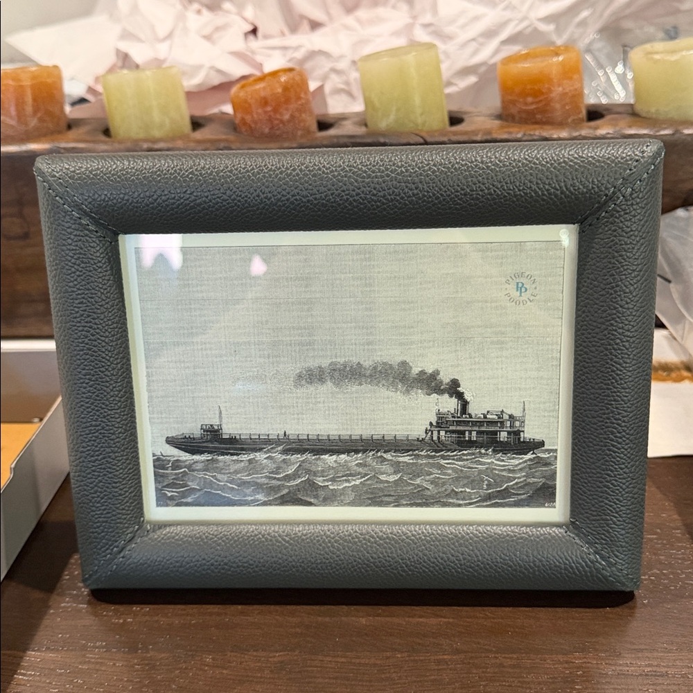 Gorgeous “PIGEON&POODLE” Olive Green Leather Picture Frame